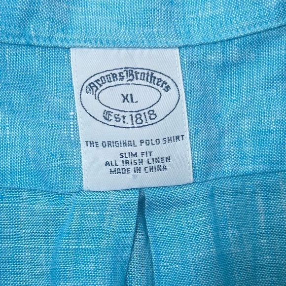Brooks Brothers Irish Linen Button Down Shirt XL Aqua Blue Short Sleeve Slim Fit - Picture 3 of 9